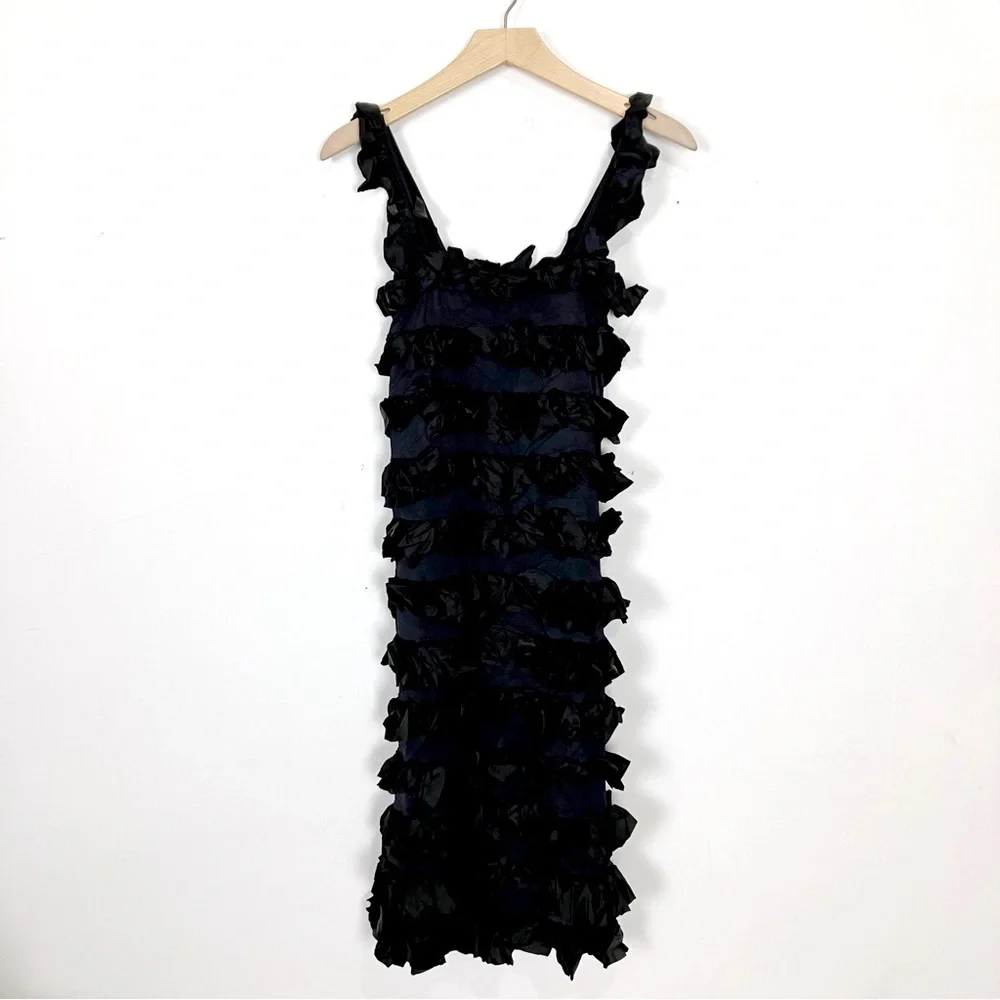 Vintage black ruffle bodycon bandage dress midi cocktail party frilly tiered - Picture 1 of 9